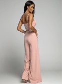 Elegant jumpsuit with straps and slits, pink AZRT035